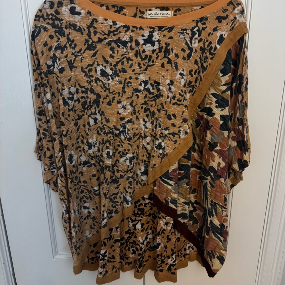 We The Free Tan and Black Patterned Blouse